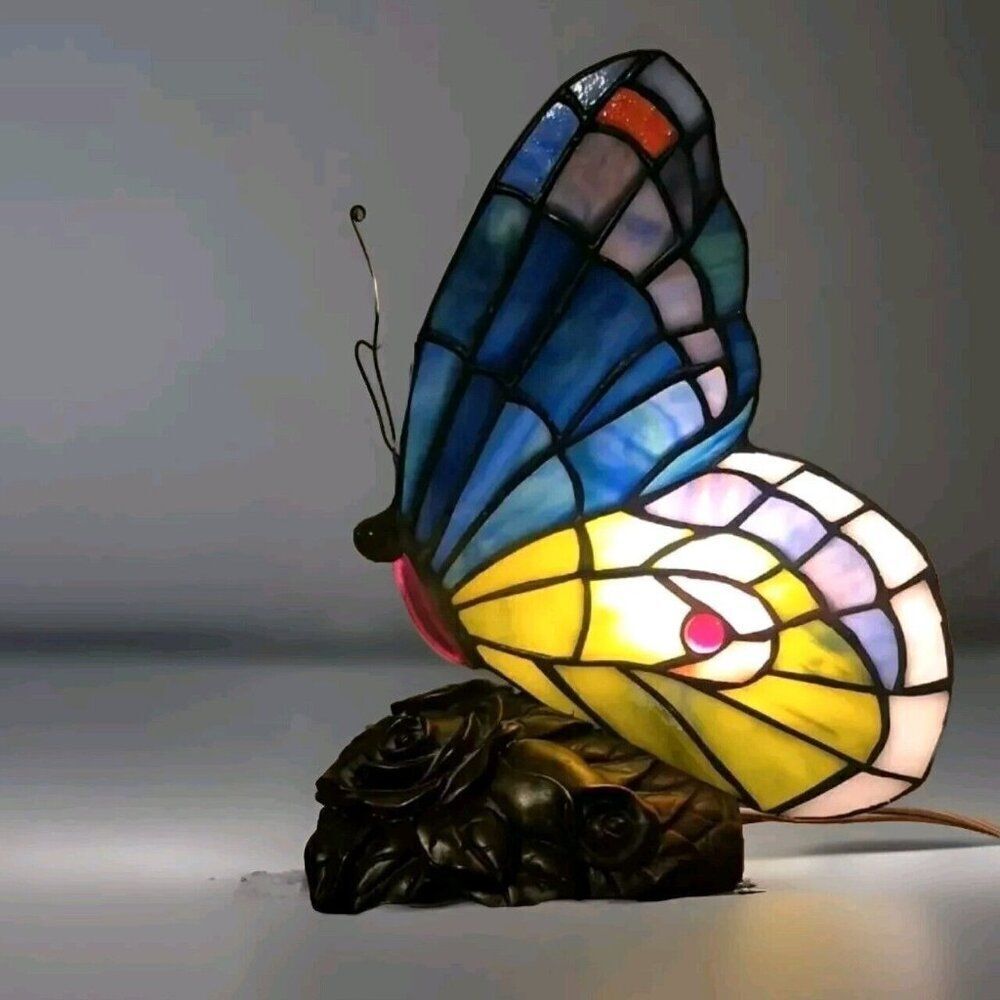 QUOIZEL INC BRONZE STAINED GLASS BUTTERFLY ACCENT TABLE LAMP NIGHT LIGHT 9” TALL